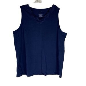 CJ Banks Tank Top Women’s Blue Lace V Neck Sleeveless Business Casual Layer 1X